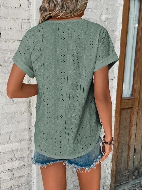 Eyelet Tee with Short Sleeves for Women