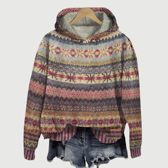 Fair Isle Knit Sweater with Hood for Women