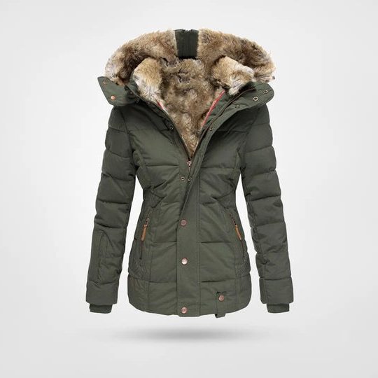 Faux Fur-Lined Hooded Puffer Jacket for Women - Green