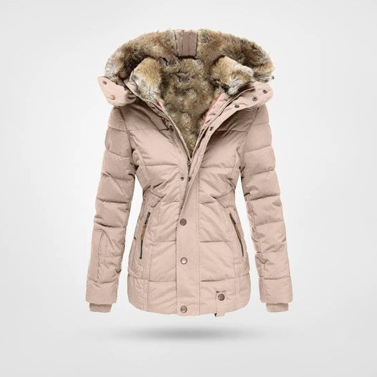 Faux Fur-Lined Hooded Puffer Jacket for Women - Pink