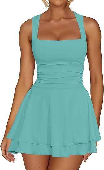 Fit-and-Flare Dress with Square Neck and Ruching for Women