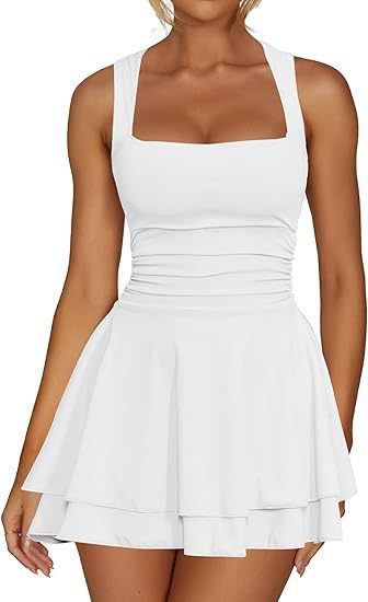 Fit-and-Flare Dress with Square Neck and Ruching for Women