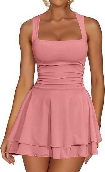 Fit-and-Flare Dress with Square Neck and Ruching for Women