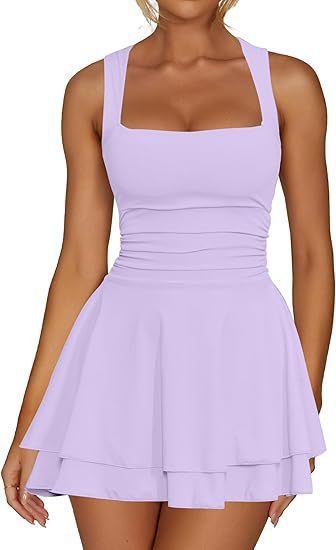 Fit-and-Flare Dress with Square Neck and Ruching for Women