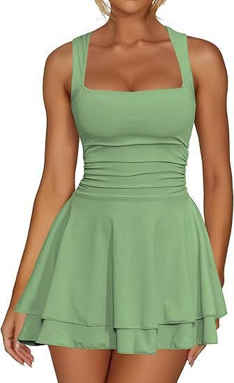 Fit-and-Flare Dress with Square Neck and Ruching for Women
