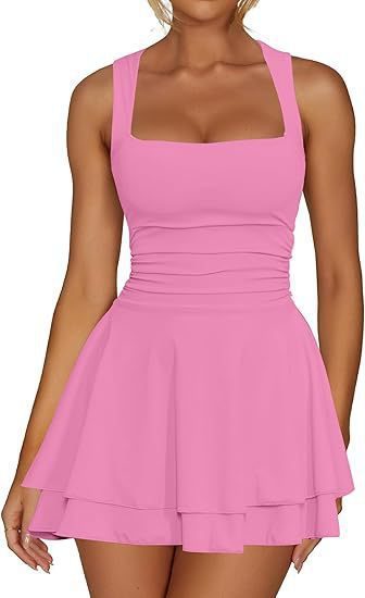Fit-and-Flare Dress with Square Neck and Ruching for Women