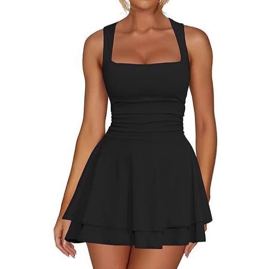 Fit-and-Flare Dress with Square Neck and Ruching for Women