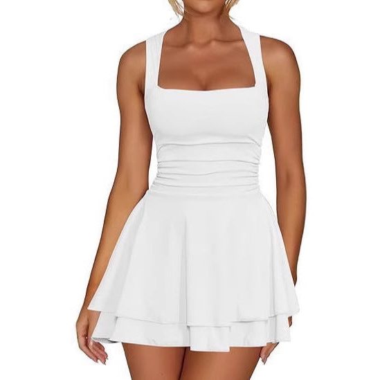 Fit-and-Flare Dress with Square Neck and Ruching for Women
