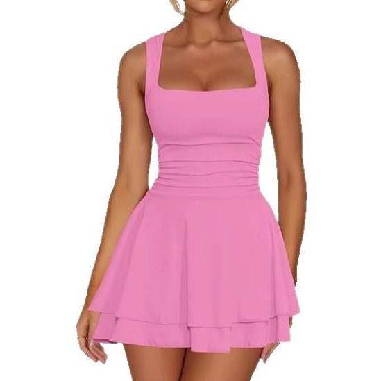 Fit-and-Flare Dress with Square Neck and Ruching for Women