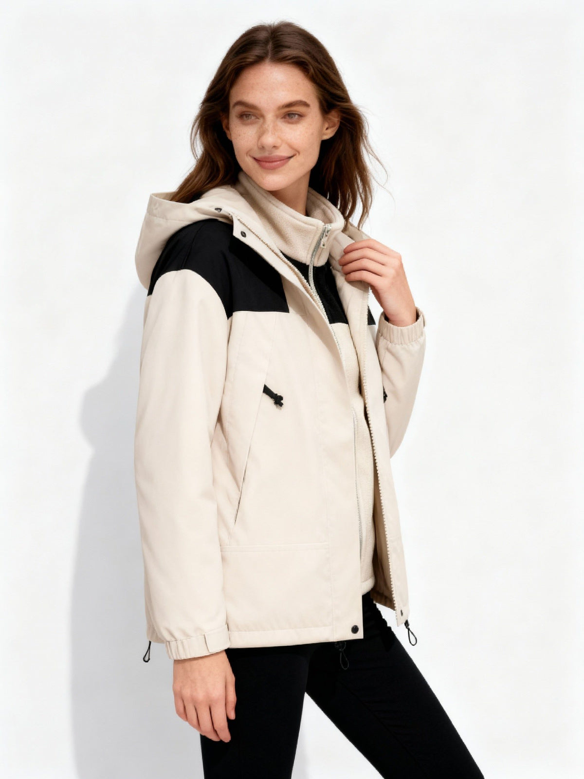 Fleece Hooded Winter Jacket with Detachable Layer for Women - View 2