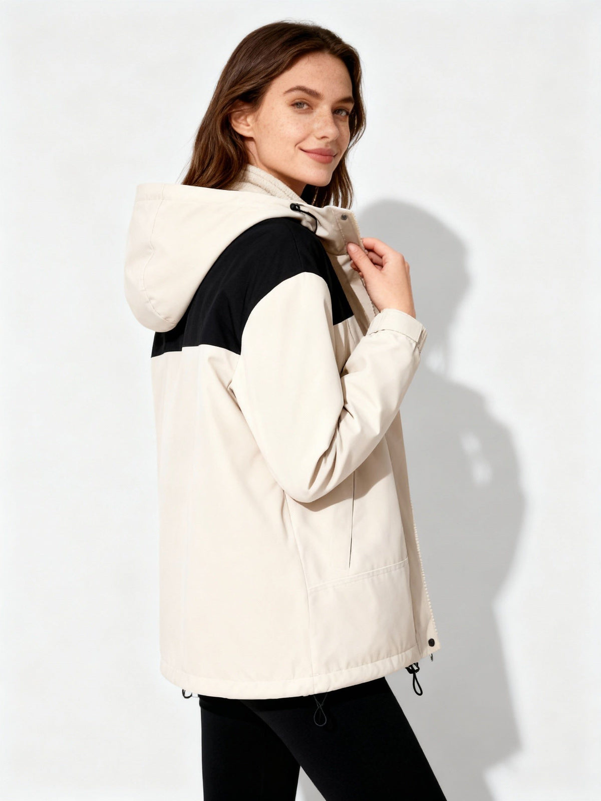 Fleece Hooded Winter Jacket with Detachable Layer for Women - View 3