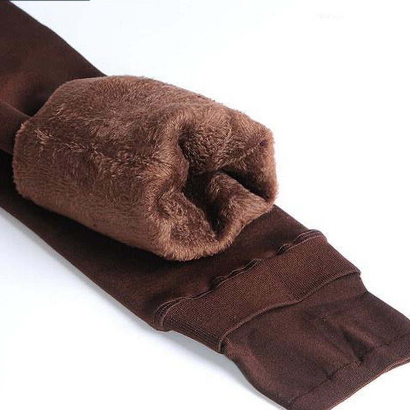 Fleece-Lined High Waist Leggings for Women - Brown