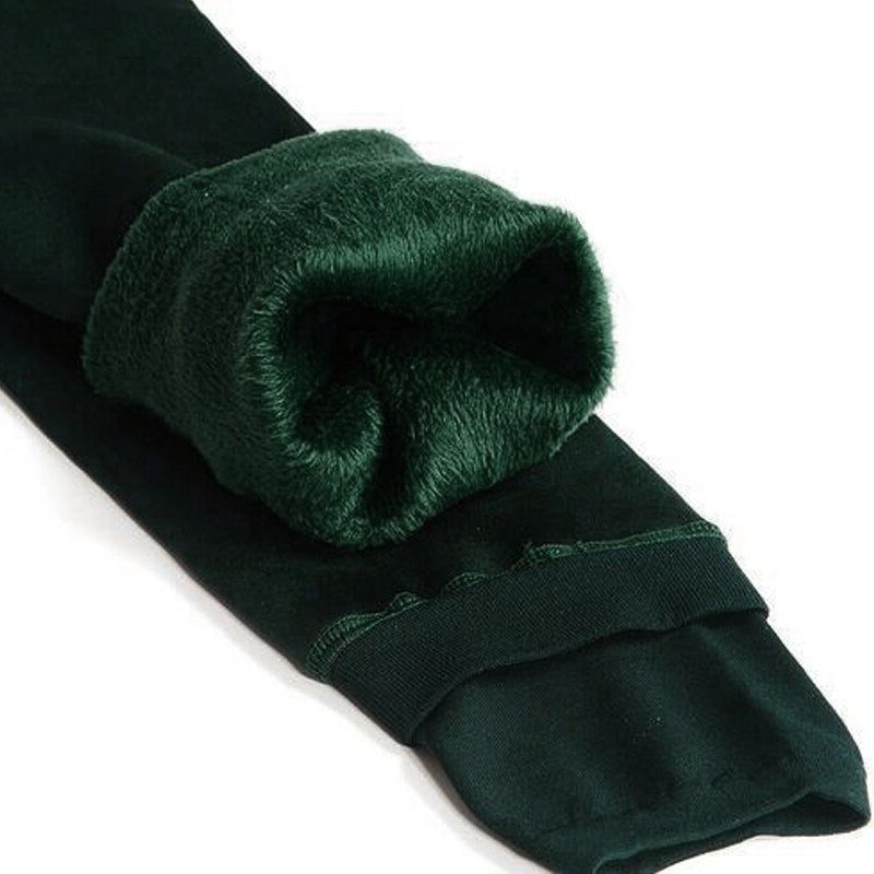 Fleece-Lined High Waist Leggings for Women - Green