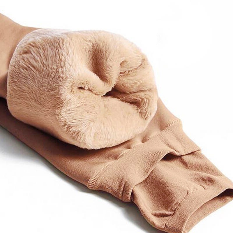 Fleece-Lined High Waist Leggings for Women - Beige