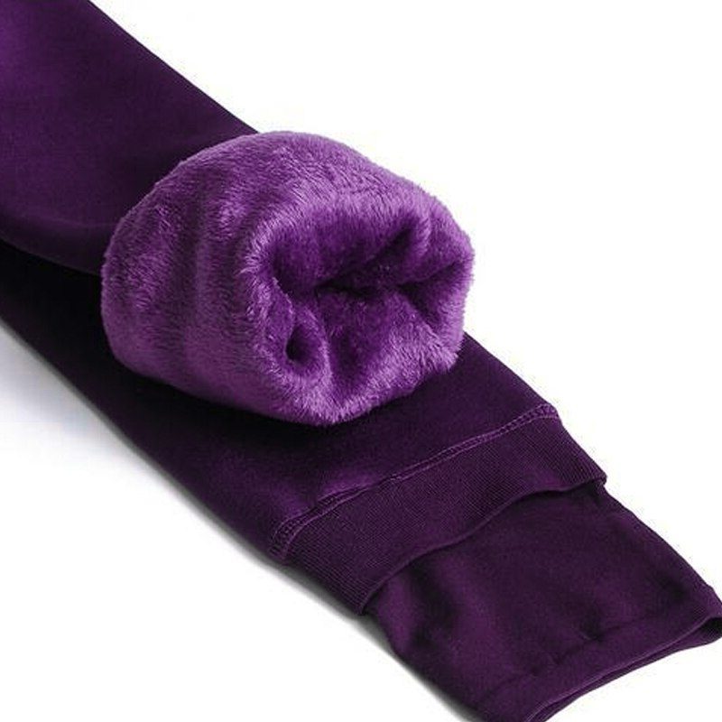 Fleece-Lined High Waist Leggings for Women - Purple
