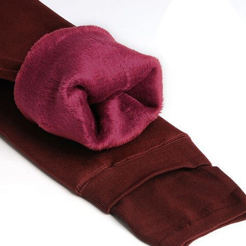 Fleece-Lined High Waist Leggings for Women - Burgundy
