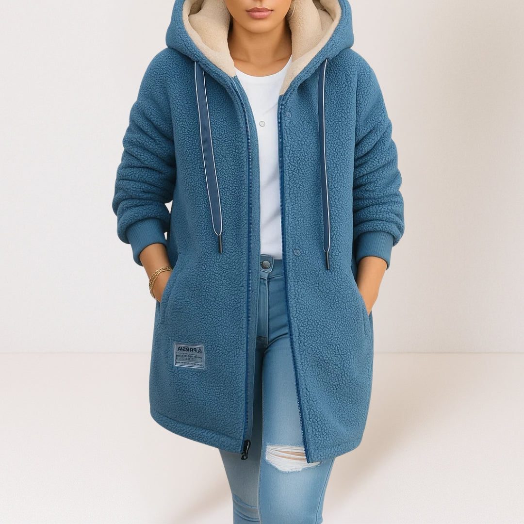 Fleece-Lined Hooded Jacket with Pockets for Women
