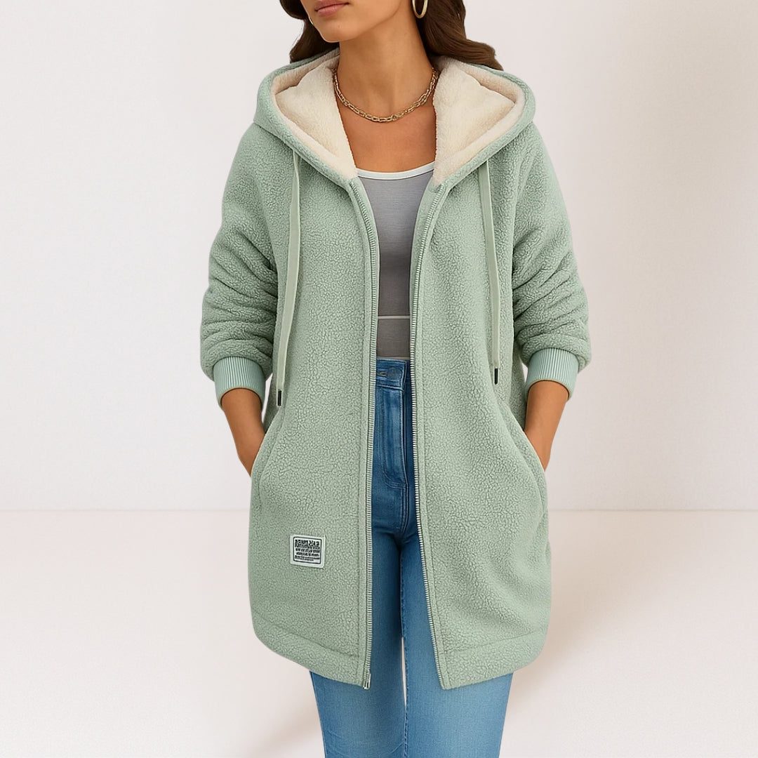 Fleece-Lined Hooded Jacket with Pockets for Women