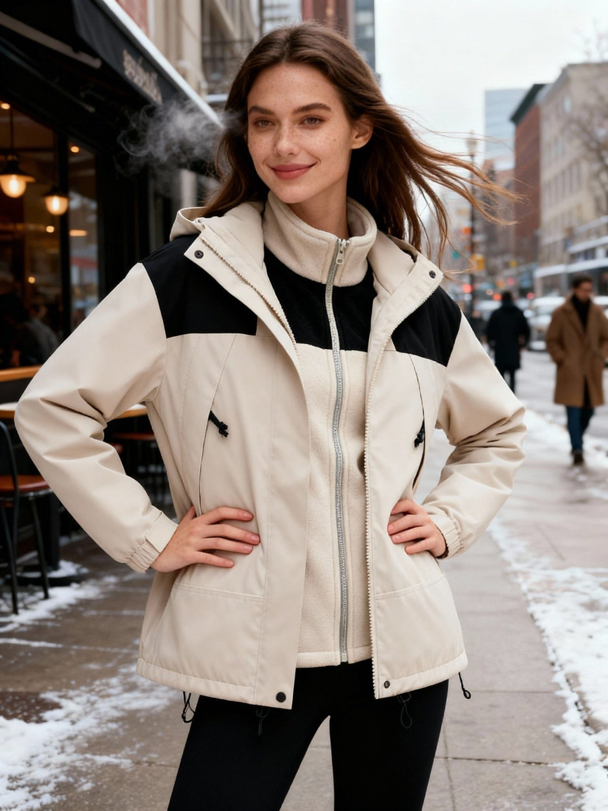 Fleece-Lined Hooded Winter Jacket for Women - Ivory White
