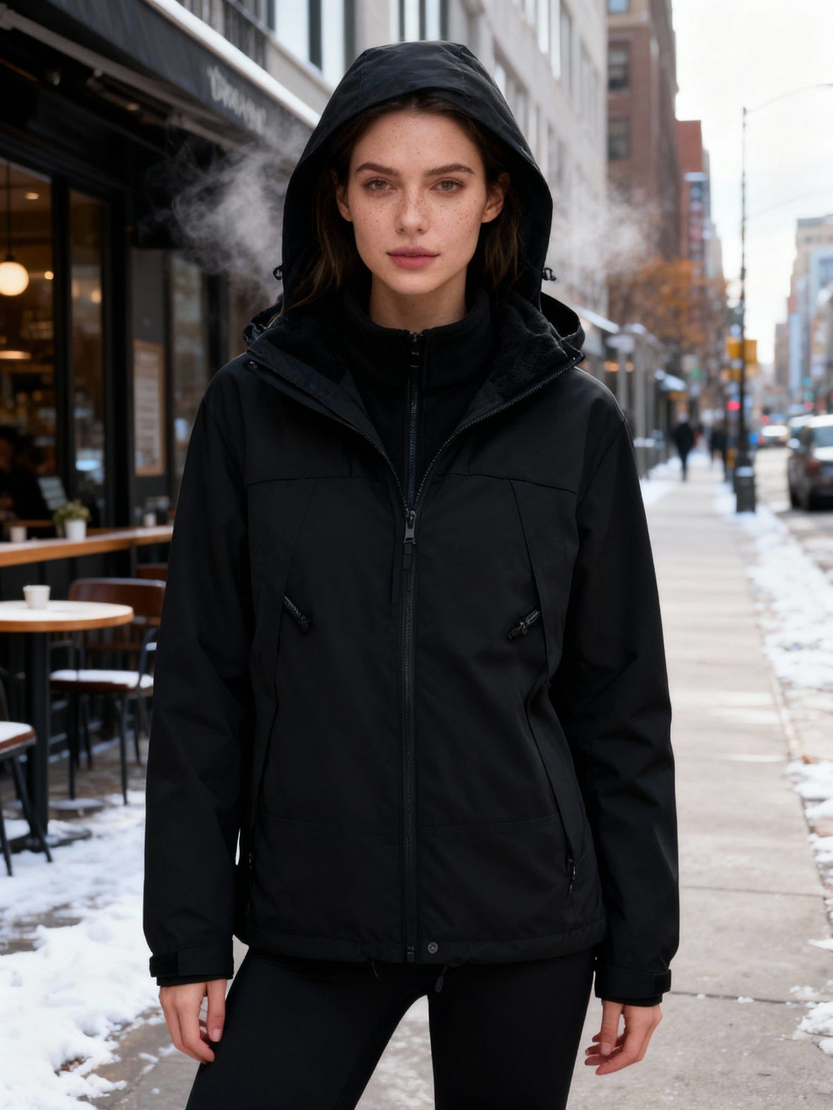 Fleece-Lined Hooded Winter Jacket for Women - Black