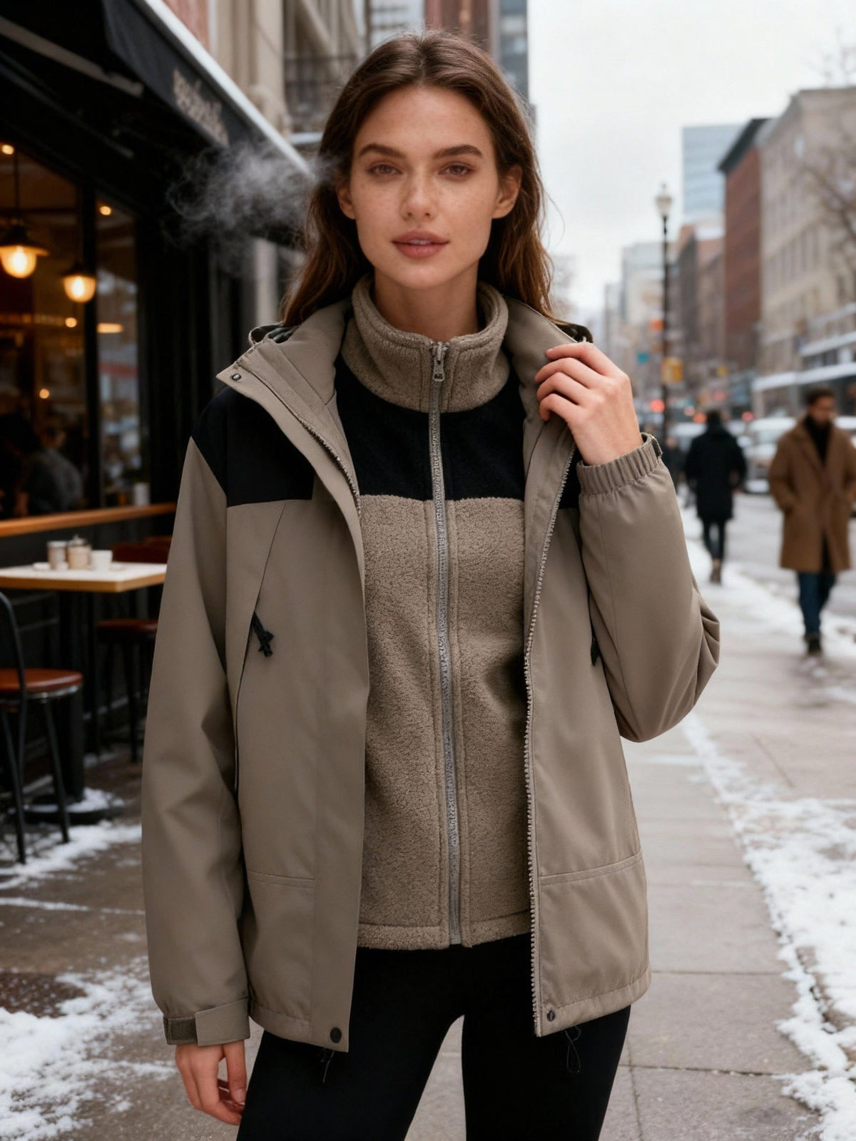Fleece-Lined Hooded Winter Jacket for Women - Khaki
