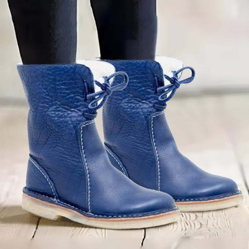 Fleece-Lined Lace-Up Winter Boots for Women - Blue