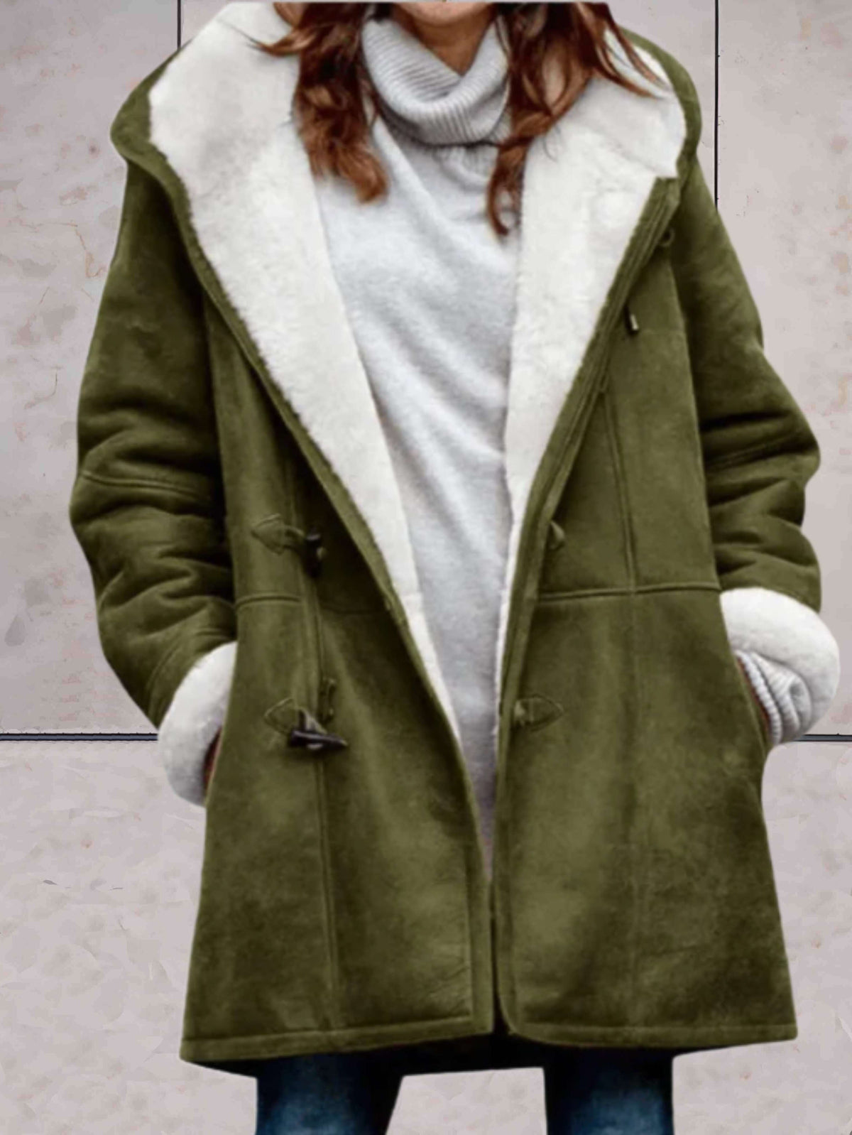 Fleece-Lined Long Hooded Coat for Women