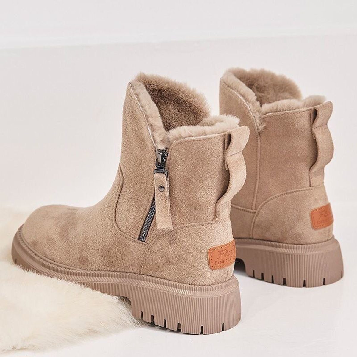 Fleece-Lined Suede Winter Ankle Boots with Chunky Platform for Women - View 7