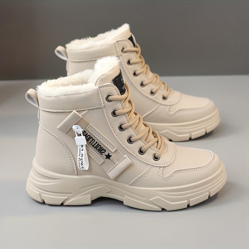 Fleece-Lined Winter Boots with Chunky Sole for Women