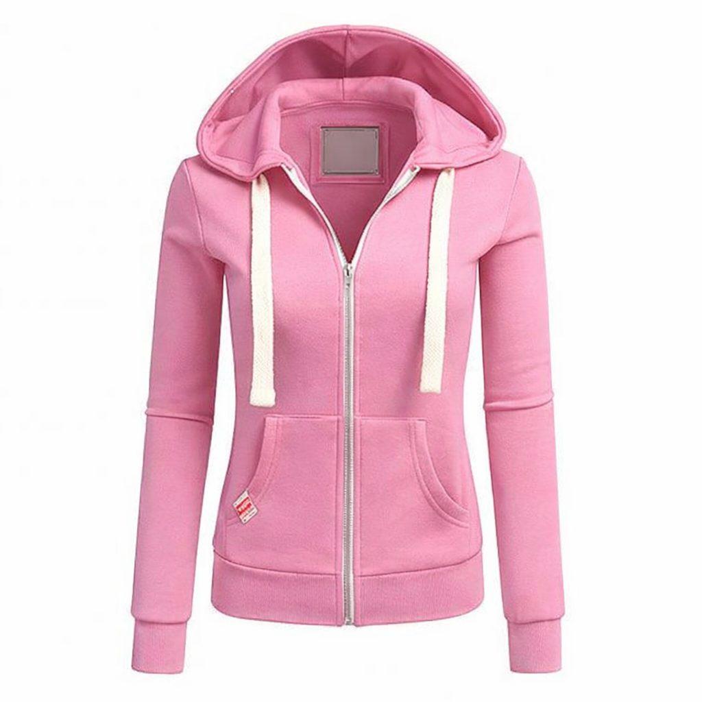 Fleece Zip-Up Hoodie for Women - Light Pink