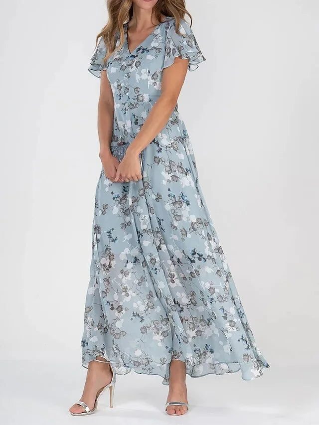 Floral Maxi Dress with Ruffled Sleeves for Women