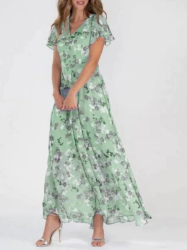 Floral Maxi Dress with Ruffled Sleeves for Women