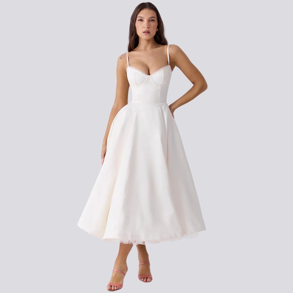 Floral Midi Dress with Sweetheart Neckline for Women