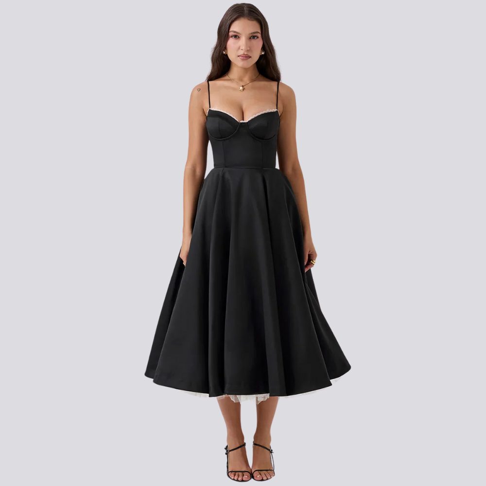 Floral Midi Dress with Sweetheart Neckline for Women