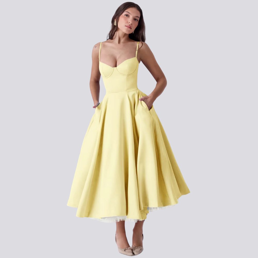 Floral Midi Dress with Sweetheart Neckline for Women