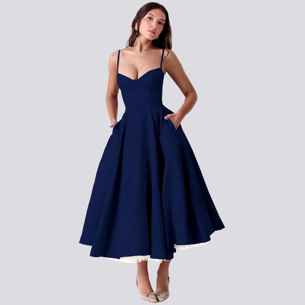 Floral Midi Dress with Sweetheart Neckline for Women