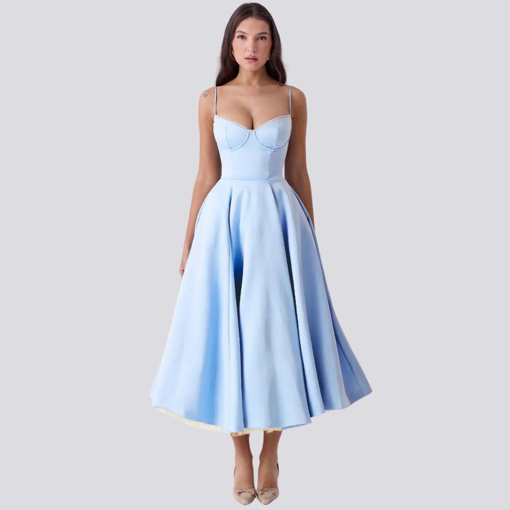 Floral Midi Dress with Sweetheart Neckline for Women