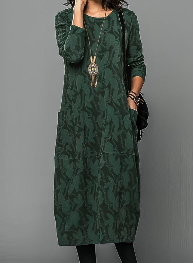 Floral Midi Tunic Dress with Side Pockets for Women