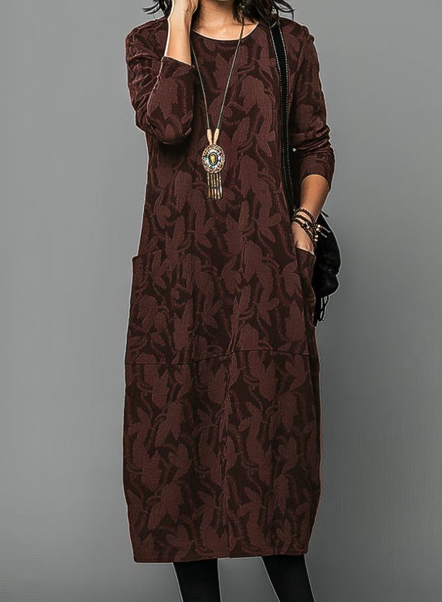 Floral Midi Tunic Dress with Side Pockets for Women