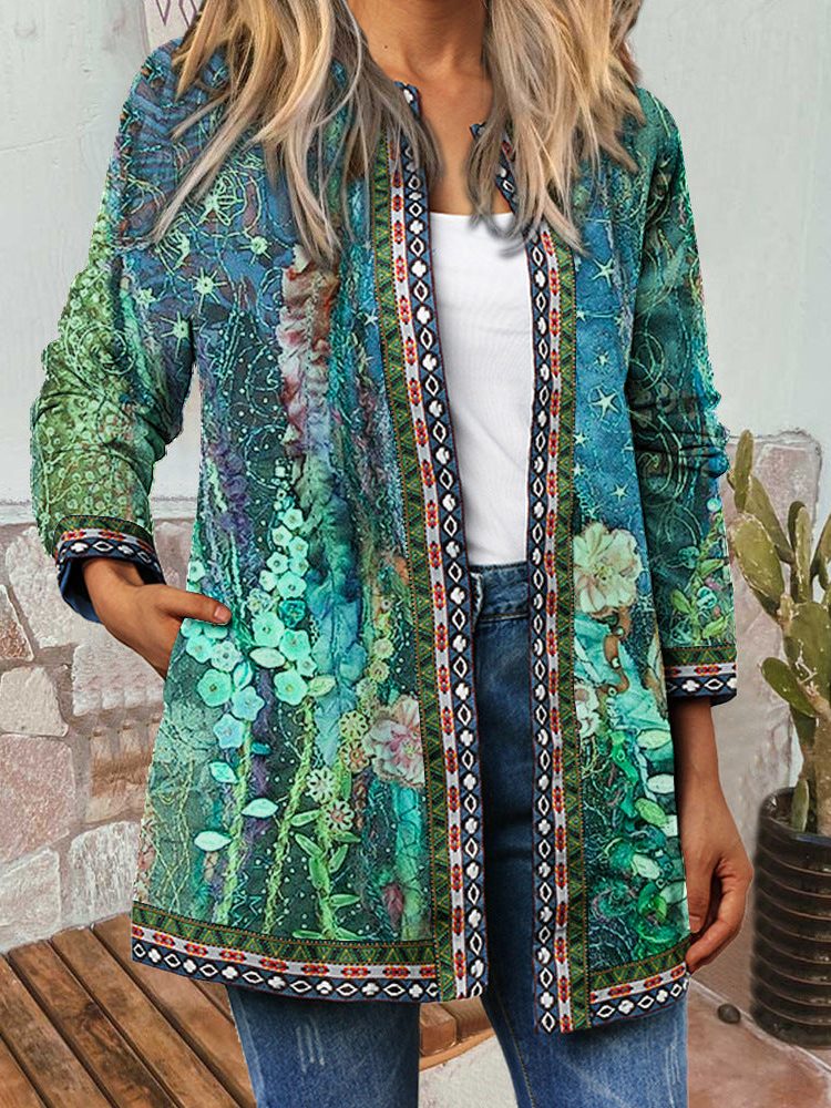 Floral Open Front Cardigan Jacket for Women