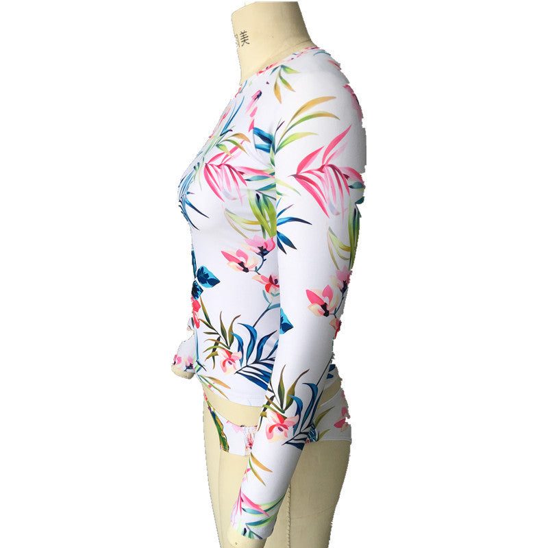 Floral Rashguard Bikini Set with Long Sleeves for Women