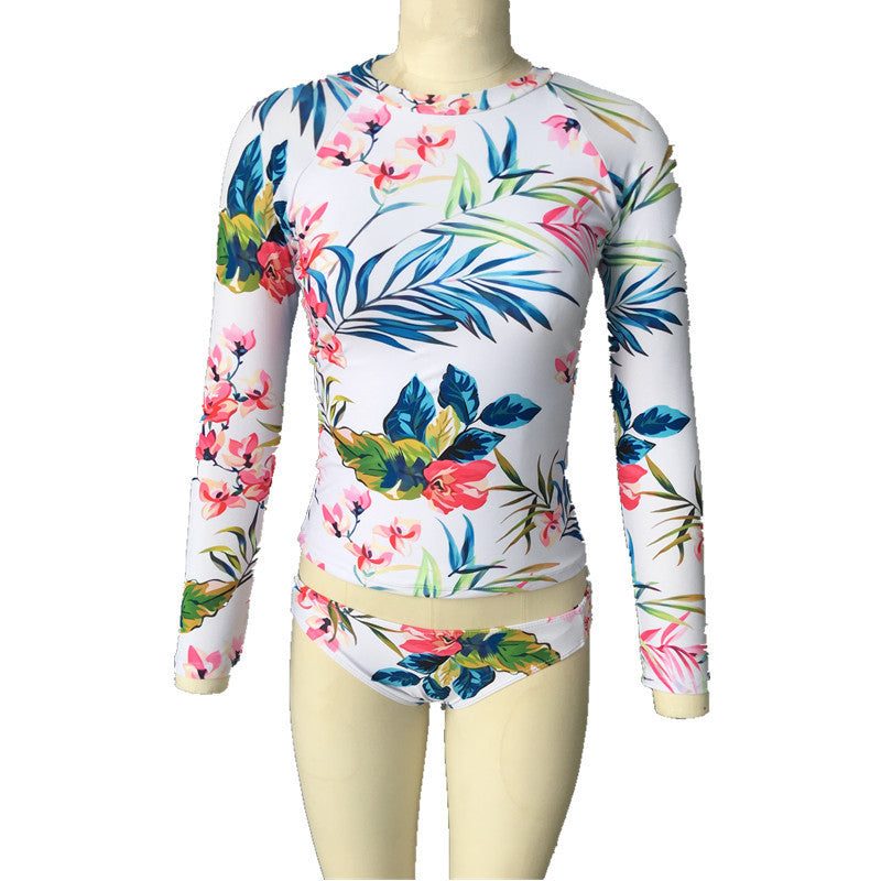 Floral Rashguard Bikini Set with Long Sleeves for Women