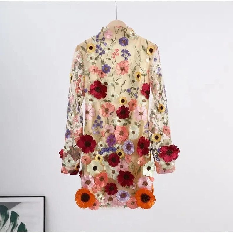Floral Shirt Dress with Long Sleeves for Women
