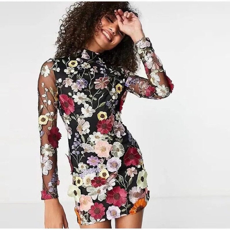 Floral Shirt Dress with Long Sleeves for Women