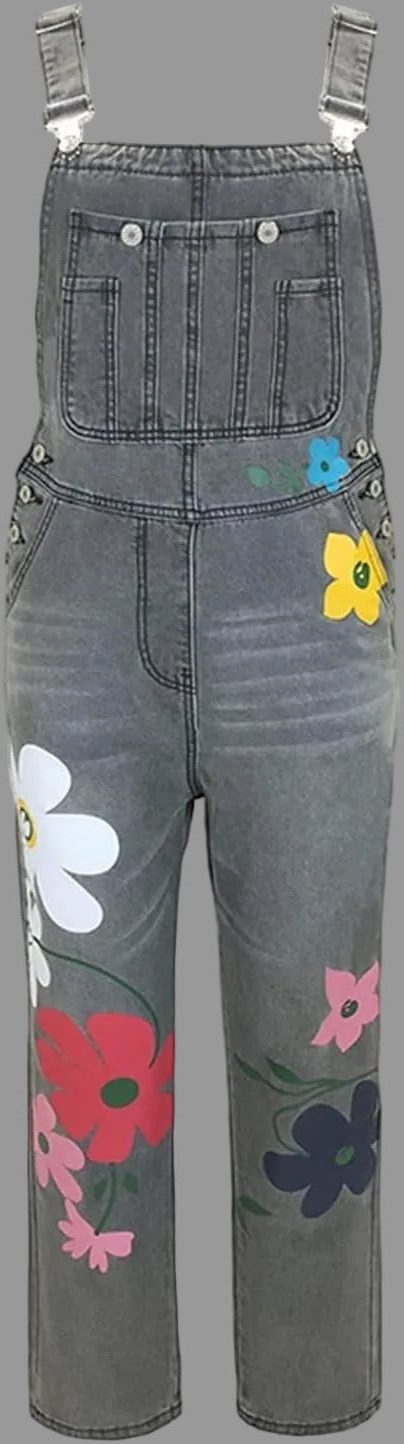 Floral Sleeveless Denim Overalls for Women