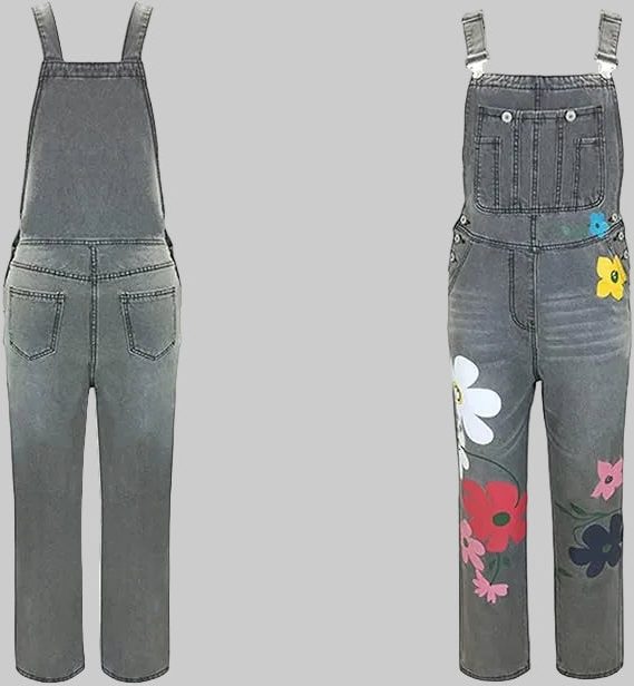Floral Sleeveless Denim Overalls for Women - View 3