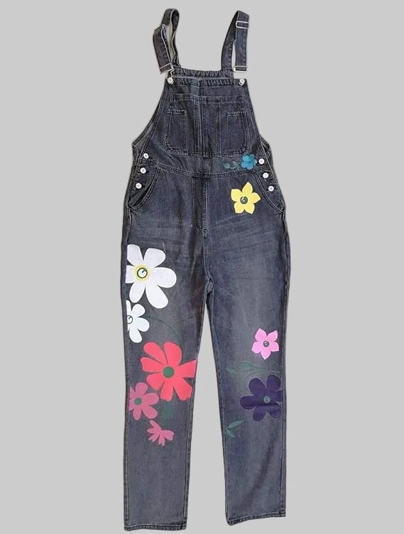 Floral Sleeveless Denim Overalls for Women - View 4