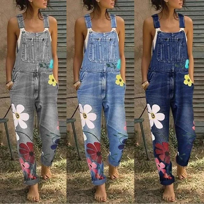 Floral Sleeveless Denim Overalls for Women - View 8