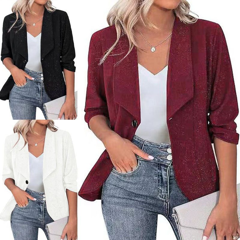 Glitter Blazer with Lapel for Women