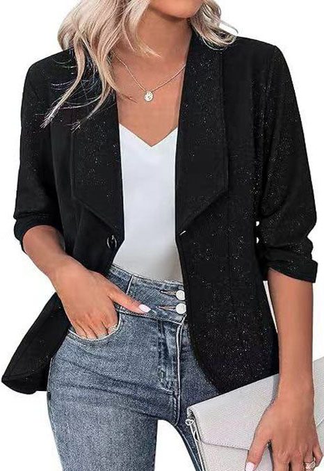 Glitter Blazer with Lapel for Women